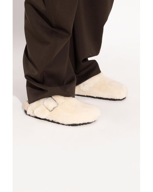 Birkenstock White Boston 1774 Shearling Mules