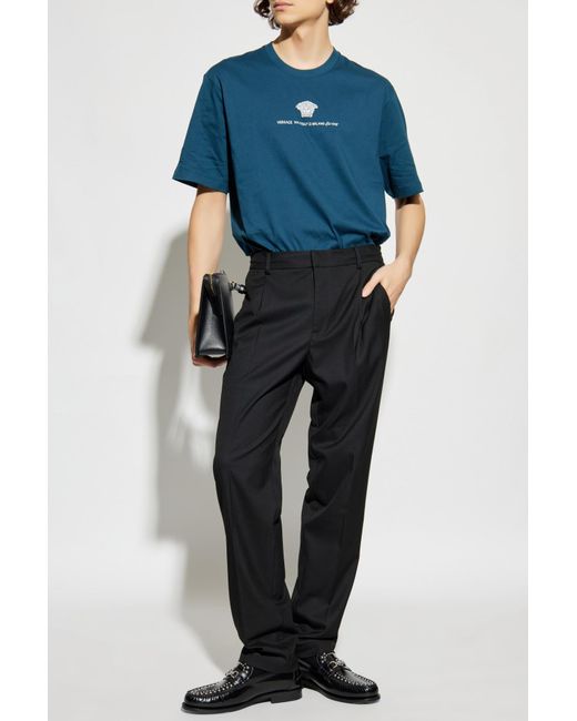 Versace Blue T-Shirt With Embroidered Logo for men