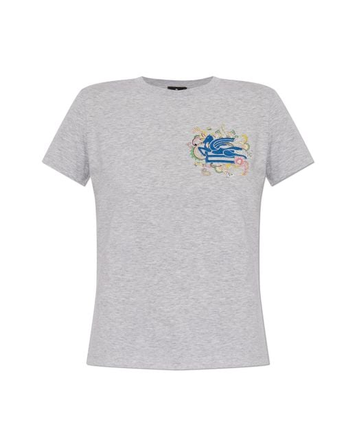 Etro Gray T-Shirt With Embroidered Logo
