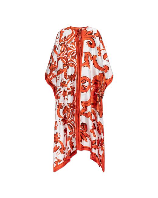 Dolce & Gabbana Red Silk Kaftan With "Majolica" Print