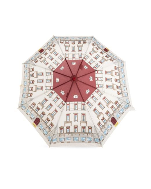 Moschino White Folding Umbrella With Print