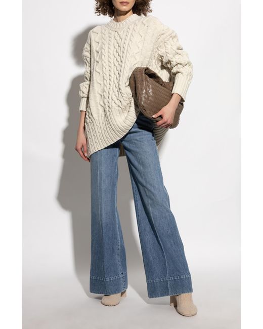 Bottega Veneta Blue Wool Sweater With Decorative Knit Pattern
