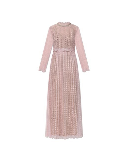 Self-Portrait Pink Lace Dress With Belt
