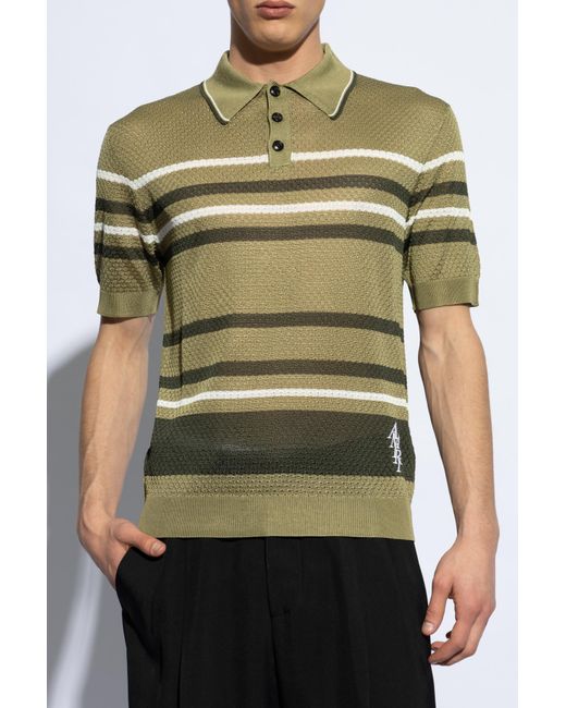 Amiri Green Striped Pattern Polo for men