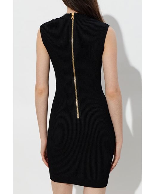 Balmain Black Wool Dress With Decorative Belt