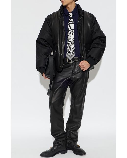 Versace Black Down Jacket With Mixed Materials for men