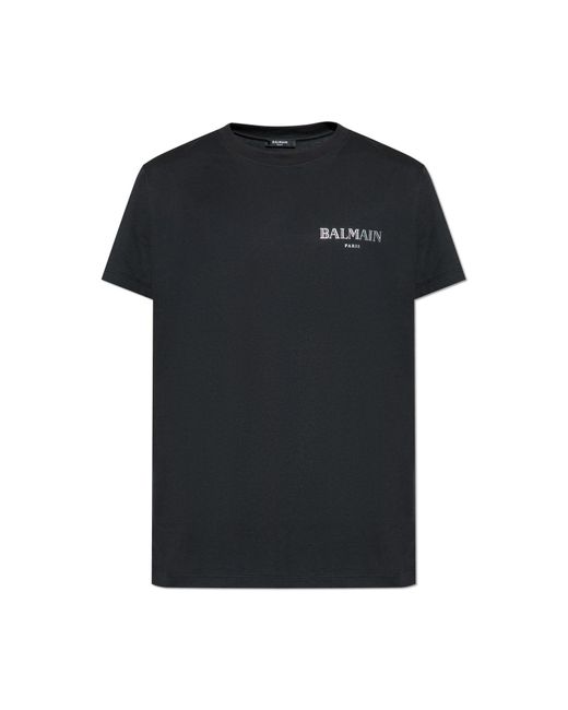 Balmain Black T-Shirt With Printed Logo for men