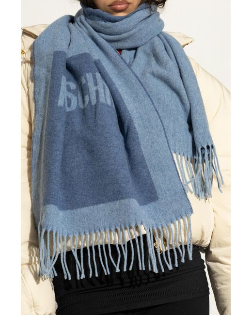 Moschino Blue Scarf With Logo