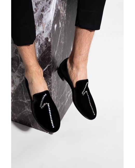 EMBELLISHED VELVET LOAFERS - Black