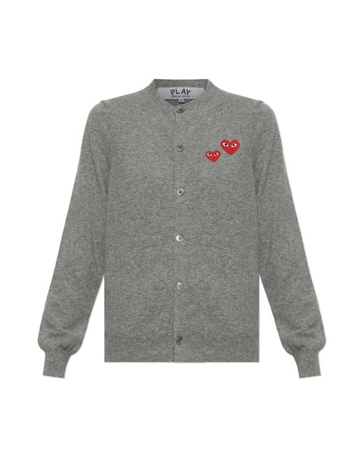 COMME DES GARÇONS PLAY Gray Wool Cardigan With Logo Patch