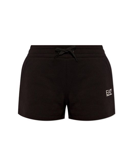 EA7 Black Cotton Shorts With Logo