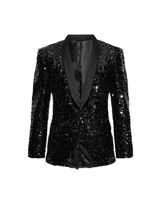 Dolce & Gabbana Black Sequin Blazer for men