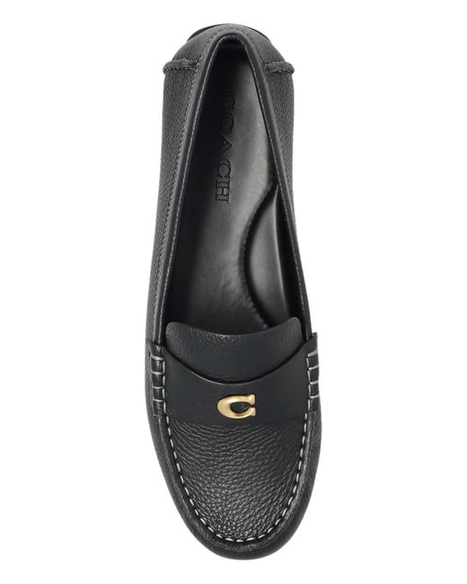 COACH Black Leather Loafers With Logo