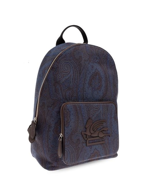 Etro Blue Patterned Backpack With Logo for men