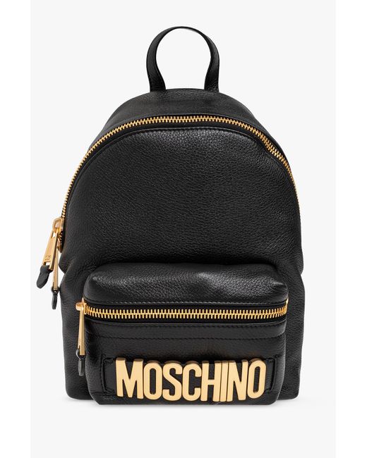 Moschino Black Leather Backpack With Logo