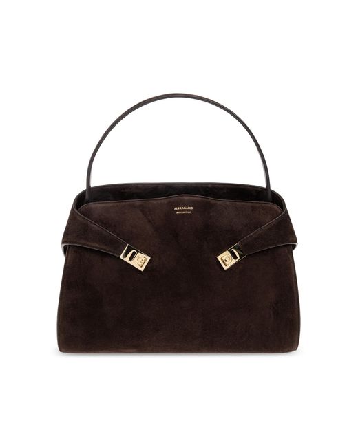 Ferragamo Black Suede Shoulder Bag