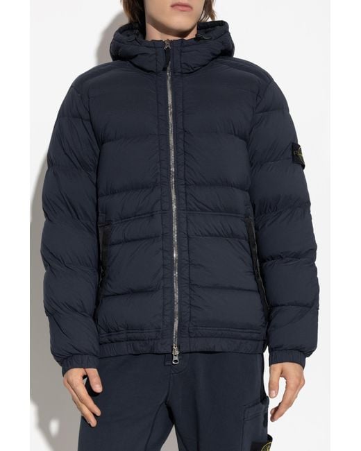 Stone Island Blue Down Jacket With Logo for men