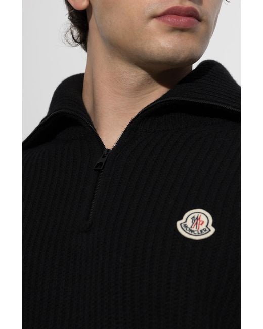 Moncler Black Wool Turtleneck With Logo Patch for men
