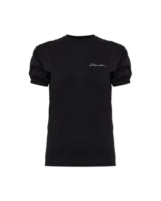 DSquared² Black Cotton T-Shirt With Puff Sleeves