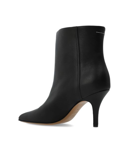 MM6 by Maison Martin Margiela Black Leather Ankle Boots With Heels