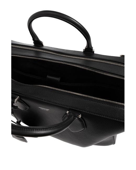 Ferragamo Black Leather Document Bag for men