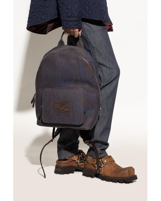 Etro Blue Patterned Backpack With Logo for men