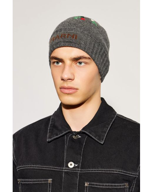 Marni Black Embroidered Cap for men