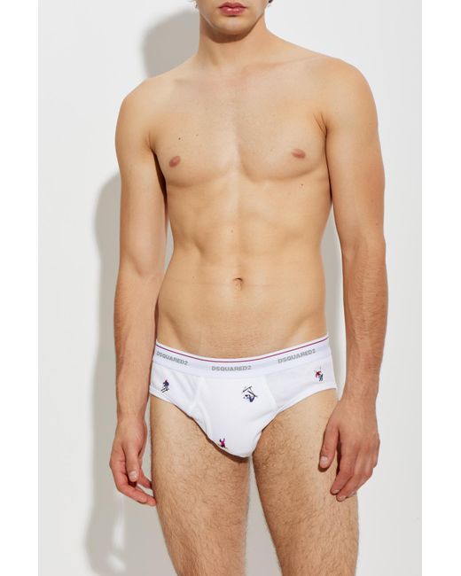 DSquared² White Cotton Briefs With Colorful Embroidery for men