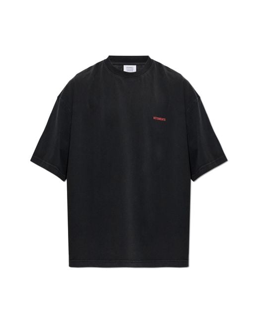 Vetements Black T-Shirt With Printed Logo for men