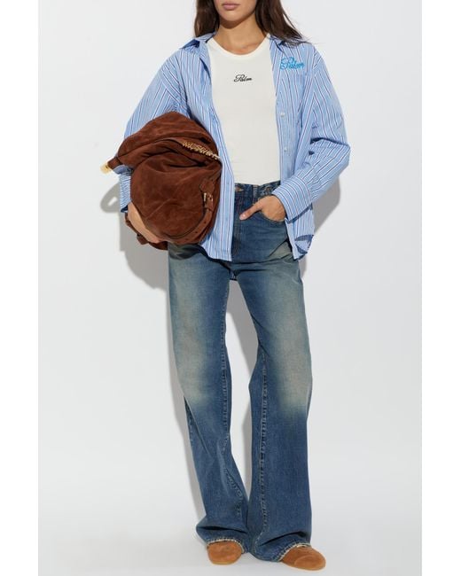 Palm Angels Blue Shirt With A Striped Pattern