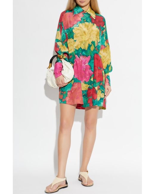 Balmain White Silk Dress With Floral Motif