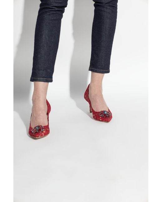 Dolce & Gabbana Red Lace High-Heeled Shoes