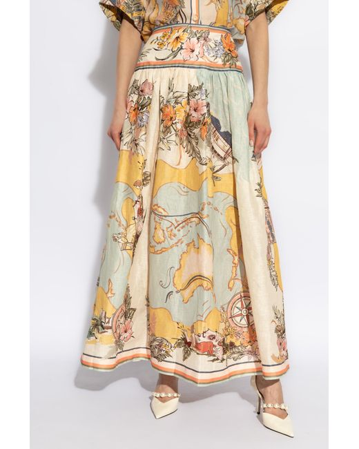 Zimmermann Metallic Linen Skirt With Print