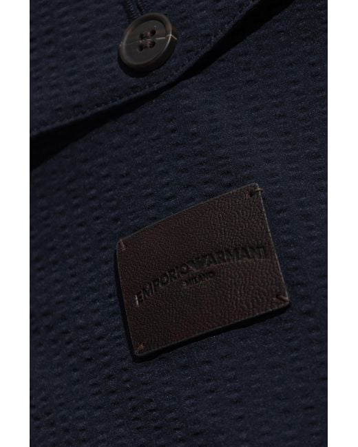 Emporio Armani Blue Jacket With Logo Patch for men