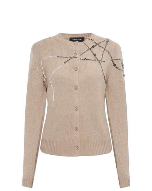 Fabiana Filippi Natural Cardigan With Appliqués