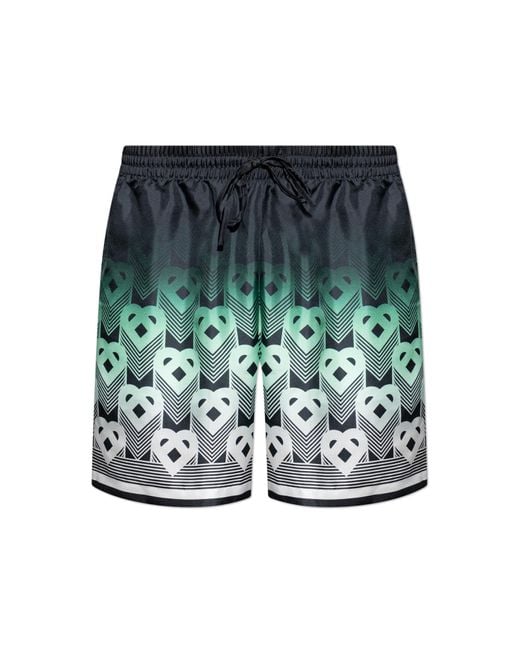 Casablanca Green Silk Shorts With Print for men