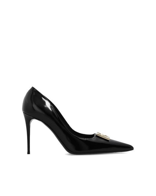 Dolce & Gabbana Black Lollo 90 Dg Logo Patent Leather Pumps