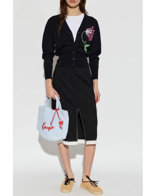 KENZO Black Cardigan With Floral Motif