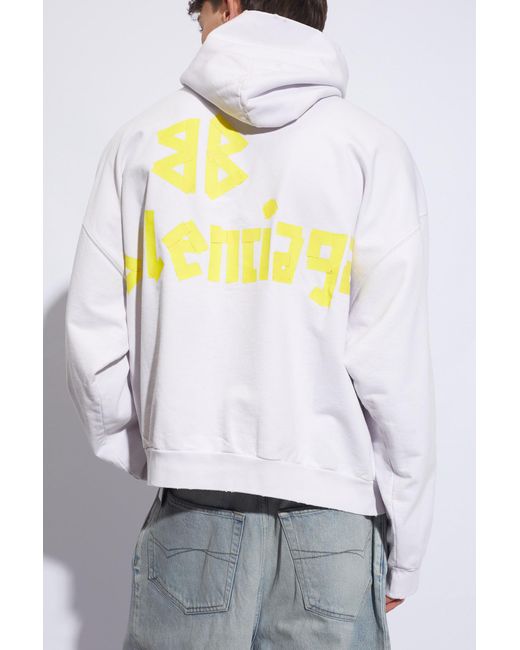 Balenciaga White Hoodie With Vintage Effect, for men