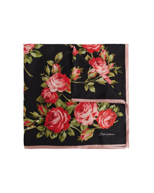 Dolce & Gabbana Black Silk Scarf With Floral Motif