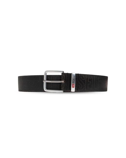DIESEL Black Leather Belt Logo B-Biscotto' for men