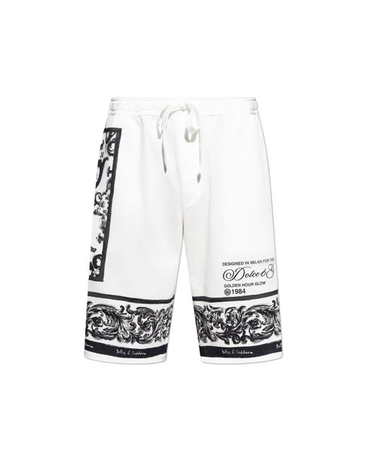Dolce & Gabbana White Patterned Shorts for men