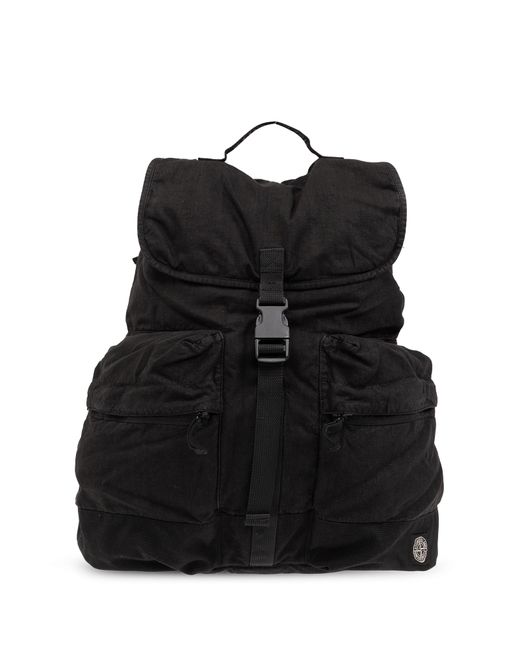 Stone Island Black Linen Backpack, for men