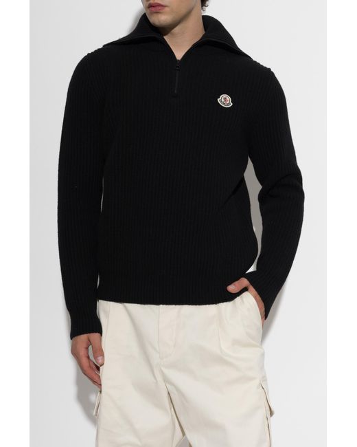 Moncler Black Wool Turtleneck With Logo Patch for men