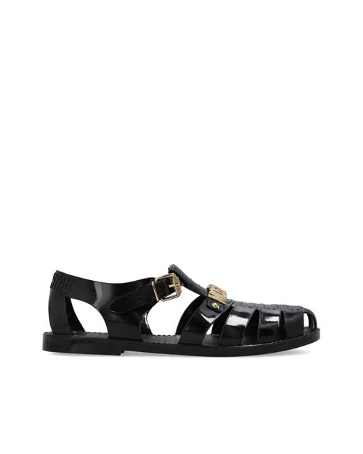 Moschino Black Rubber Sandals With Logo for men