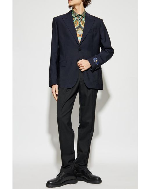 Etro Blue Wool Blazer With Single Vent for men