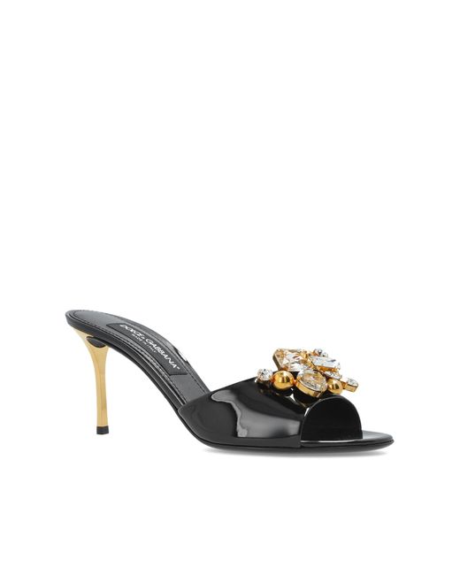 Dolce & Gabbana Black Heeled Mules With An Appliqué