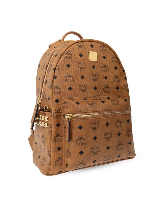 MCM Stark Backpack Visetos Side Studs Medium Beige in Leather with  Gold-tone - US