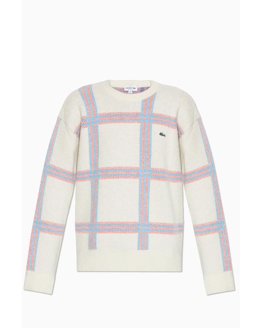 Lacoste Checked Sweater in Cream (White) for Men | Lyst UK