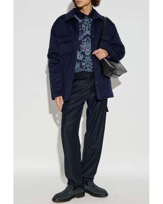 Etro Blue Cashmere Insulated Jacket for men